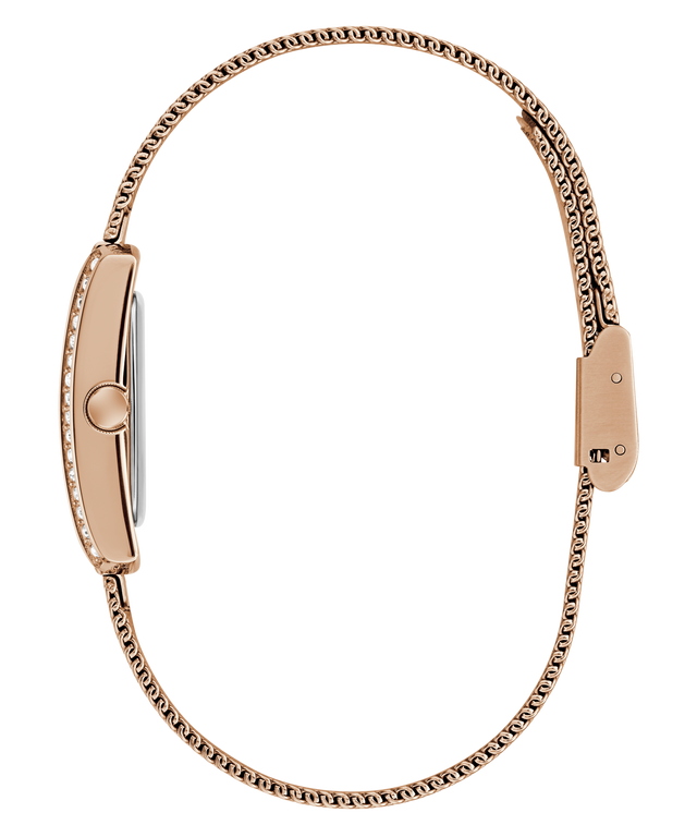 GUESS Ladies Rose Gold Tone Analog Watch on a white background