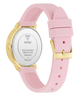 Pink watch with gold accents on a white background
