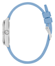 Watch with a light blue strap on a white background