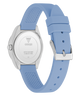 GUESS Ladies Mini Luna Blue Silver Tone Analog Watch with blue strap and silver case on a white background