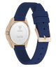 GUESS Ladies Mini Luna Blue Rose Gold Tone Analog Watch with blue strap and rose gold case on white background