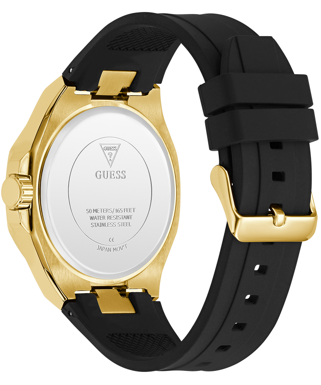 Gold and black watch with visible brand logo on a white background
