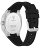 Black watch with silver case and visible brand logo on a white background