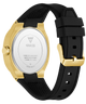 Black and gold watch with visible brand logo on a white background