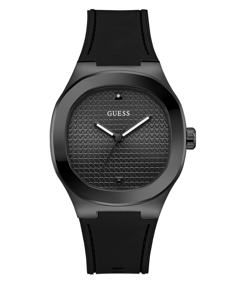 GUESS Mens BLACK Analog Watch with textured face on a white background