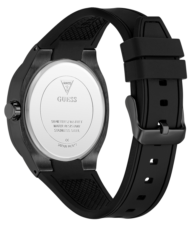 GUESS Mens BLACK Analog Watch with visible brand logo on a white background