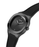 Black GUESS Mens BLACK Analog Watch  with a textured face on a white background lifestyle