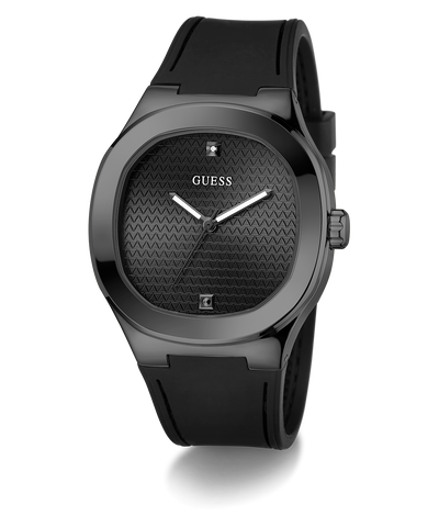 GUESS Mens BLACK Analog Watch with a textured face on a white background