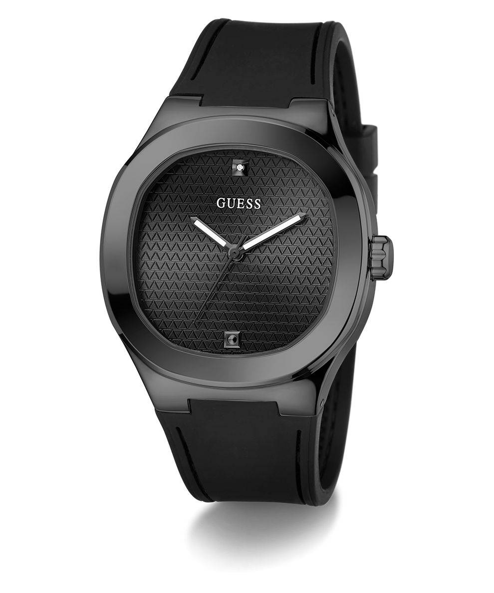 GUESS Mens BLACK Analog Watch with a textured face on a white background