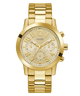 GUESS Mens Gold Tone Analog Watch with a detailed face on a white background
