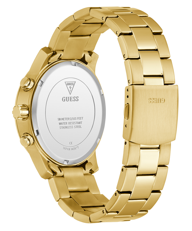 GUESS Mens Gold Tone Analog Watch with GESS brand logo on a white background