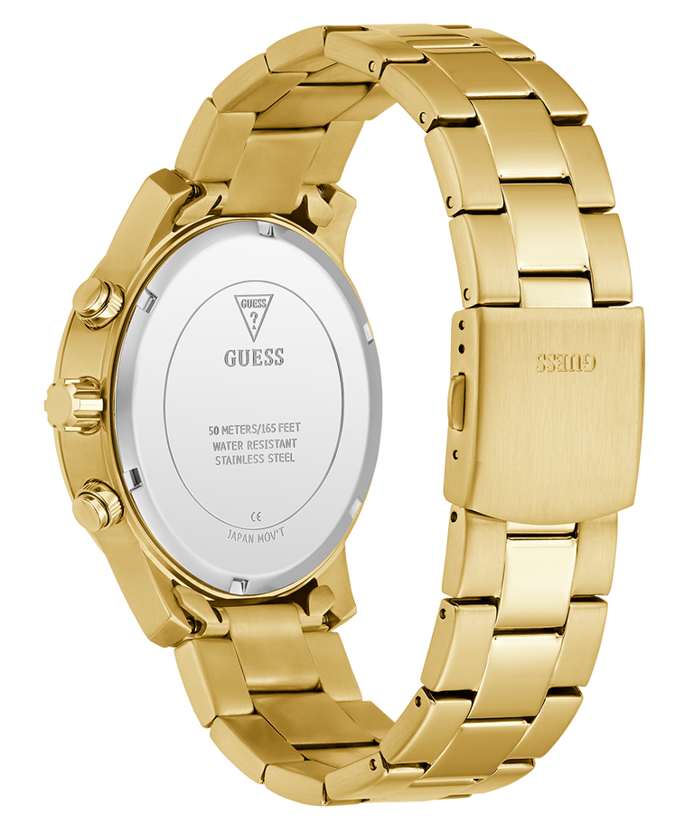 GUESS Mens Gold Tone Analog Watch with GESS brand logo on a white background
