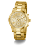 GUESS Mens Gold Tone Analog Watch with a detailed face on a white background