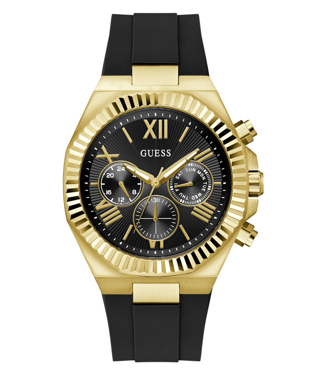 GUESS Mens Equity Black Gold Tone Multi-function Watch