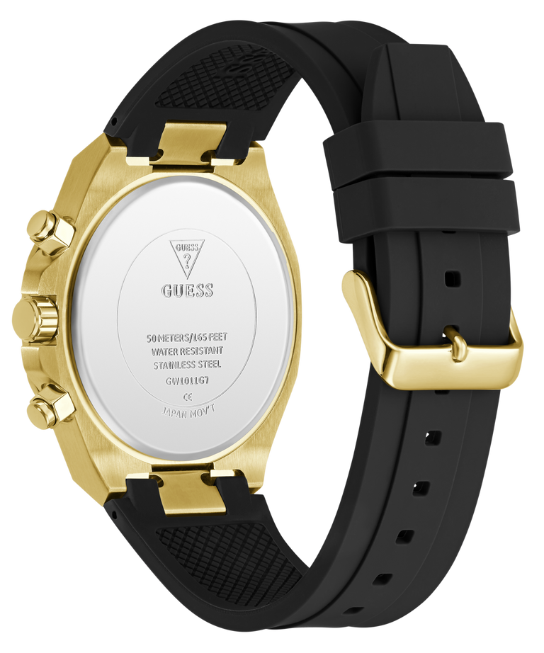 GUESS Mens Equity Black Gold Tone Multi-function Watch caseback
