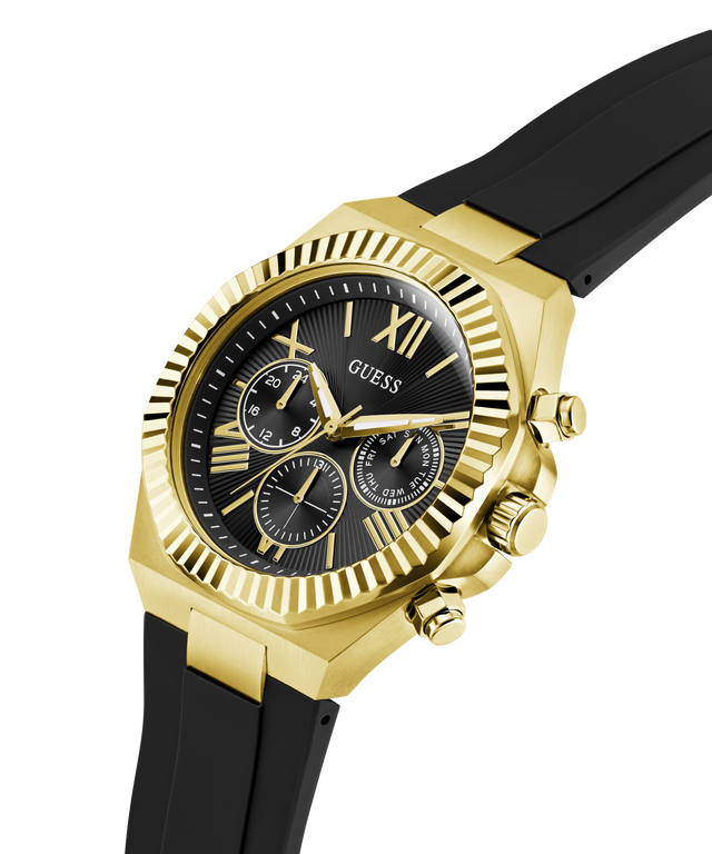 GUESS Mens Equity Black Gold Tone Multi-function Watch lifestyle