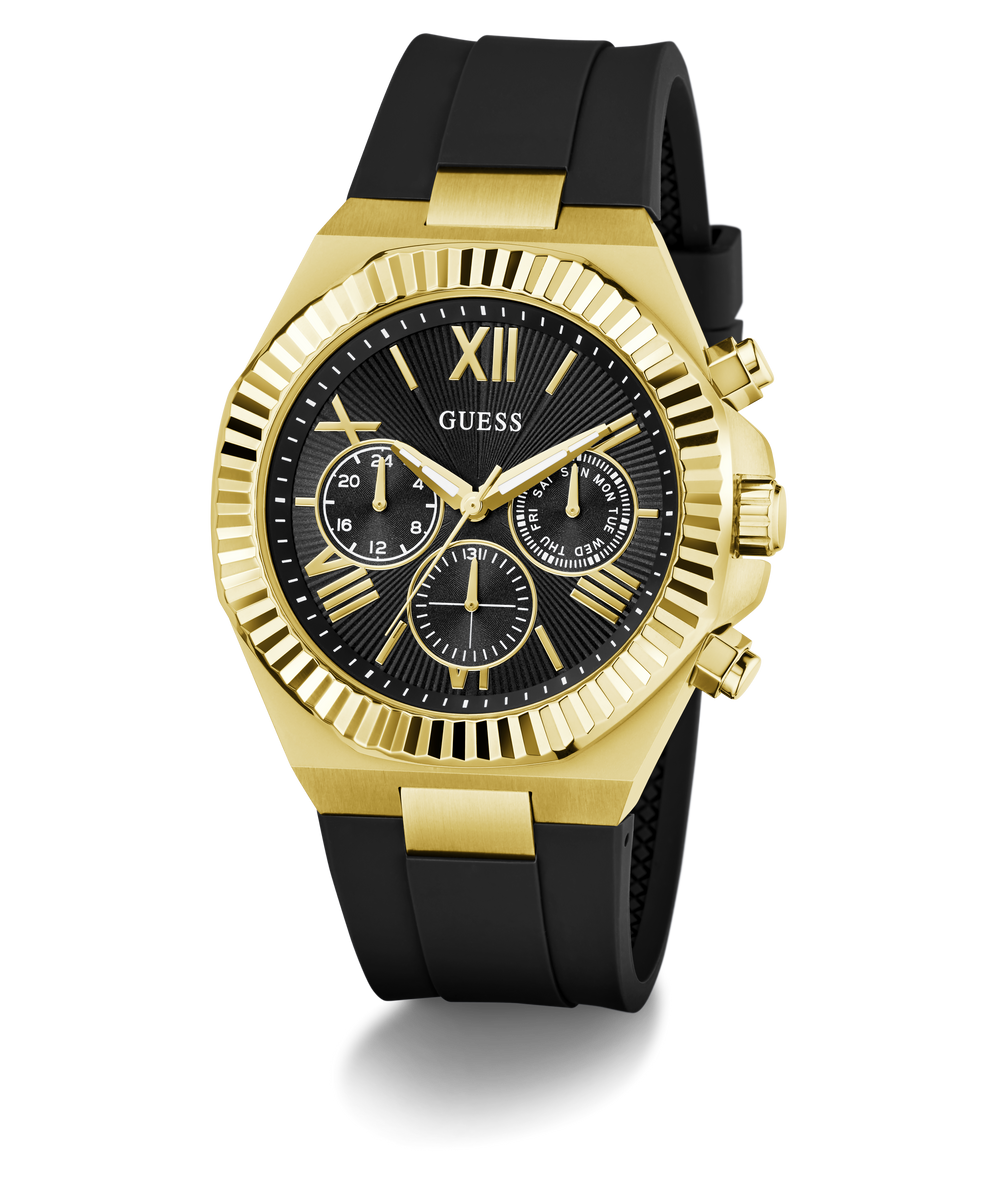 GUESS Mens Equity Black Gold Tone Multi-function Watch angle