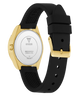 GUESS Ladies Black Gold Tone Analog Watch with visible brand logo on a white background