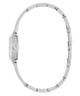 Silver GUESS Ladies Silver Tone Analog Watch with a bracelet on a white background