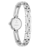 Silver GUESS Ladies Silver Tone Analog Watch with a chain-like bracelet on a white background