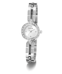 Silver Guess watch with gemstone accents on a white background