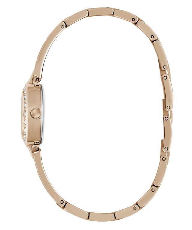 Rose gold watch with a white background