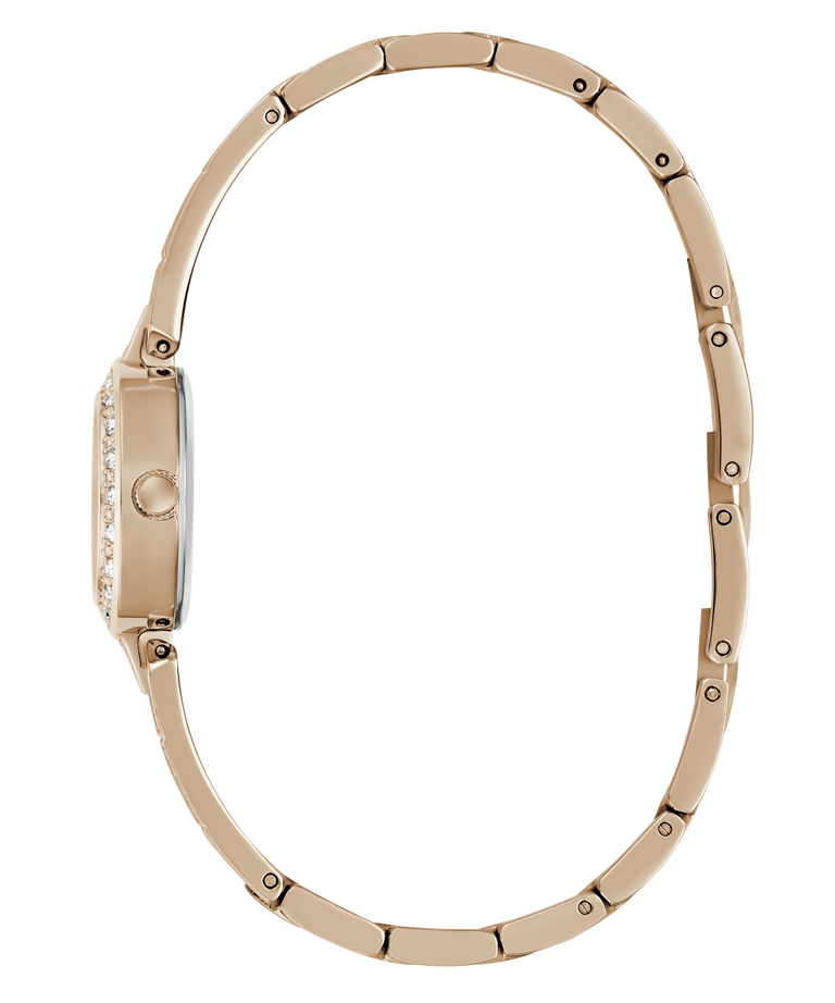 Rose gold watch with a white background