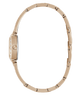 Rose gold watch with a white background