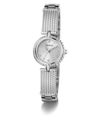 Silver Guess watch with mesh band on a white background