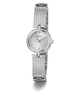Silver Guess watch with mesh band on a white background