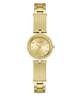 Gold GUESS Ladies Gold Tone Analog Watch with a textured band on a white background