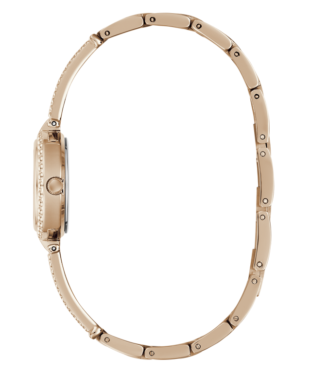 GUESS Ladies Rose Gold Tone Analog Watch strap on a transparent background