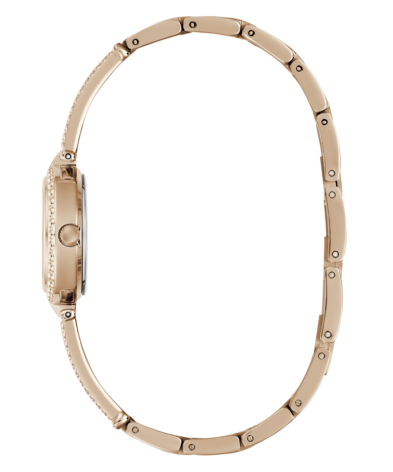 GUESS Ladies Rose Gold Tone Analog Watch strap on a transparent background