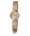 GUESS Ladies Rose Gold Tone Analog Watch with diamond-like accents on a white background