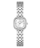 GUESS Ladies Hazel Silver Tone Analog Watch with a white face on a white background