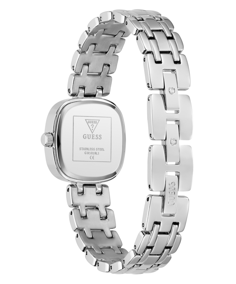 Silver watch with metal bracelet on a white background