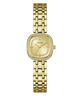 Gold watch with diamond-studded face on a white background