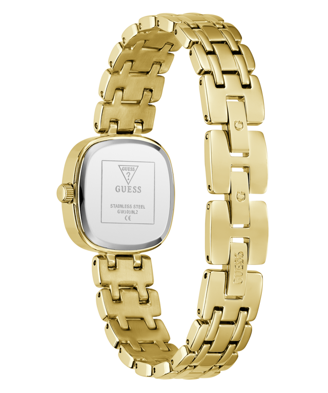 GUESS Ladies Hazel Gold Tone Analog Watch with a visible brand logo on a white background