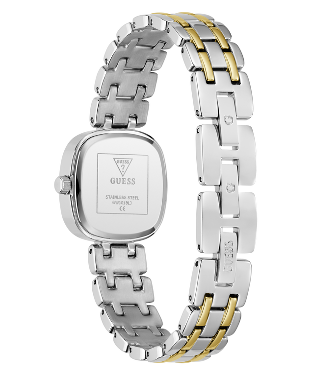 Two-tone silver and gold watch with visible brand logo on a white background