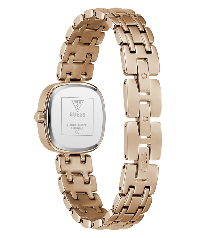 Rose Gold watch with a chain-like band on a white background