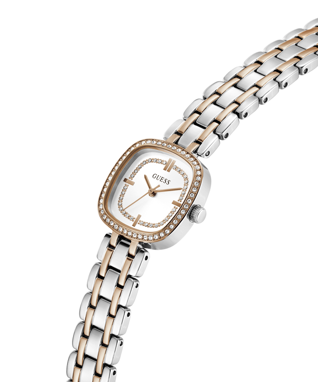 Two-tone watch with a gold and silver bracelet on a white background lifestyle
