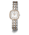 GUESS Ladies Hazel 2-Tone Analog Watch with a white face on a white background