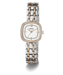 GUESS Ladies Hazel 2-Tone Analog Watch with a white face on a white background