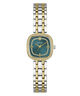 GUESS Ladies Hazel 2-Tone Analog Watch with a green face on a white background