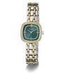 GUESS Ladies Hazel 2-Tone Analog Watch with a green face on a white background