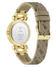 Gold and beige watch with visible brand logo on a white background