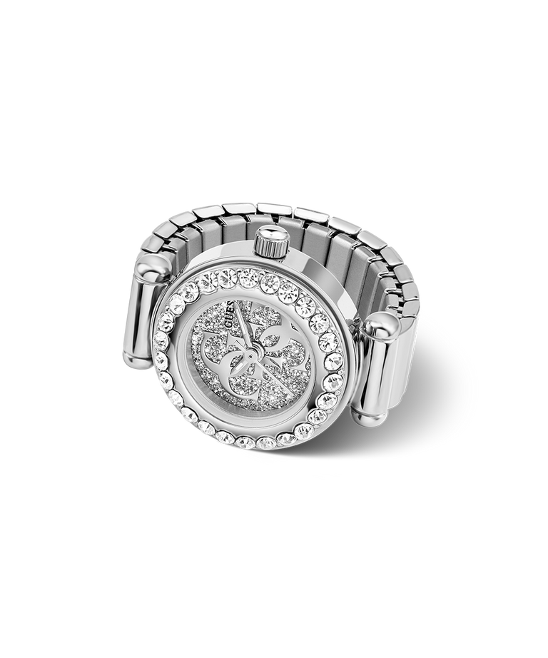 GUESS Ladies Large Anna Silver Tone Analog Watch Ring