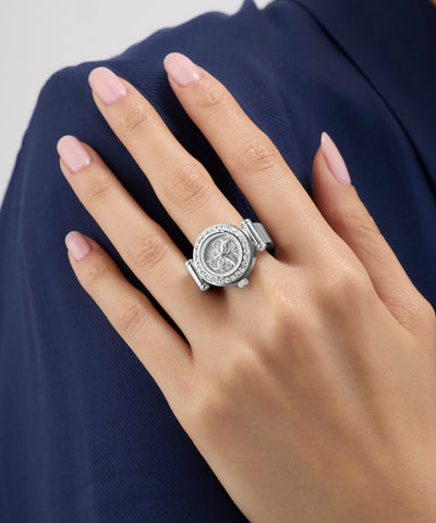 GUESS Ladies Small Anna Silver Tone Analog Watch Ring