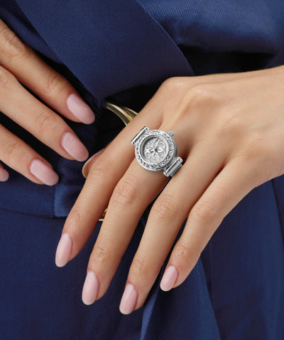 GUESS Ladies Large Anna Silver Tone Analog Watch Ring