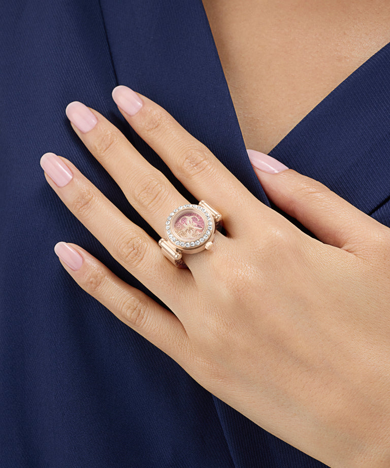 GUESS Ladies Small Anna Rose Gold Tone Analog Watch Ring